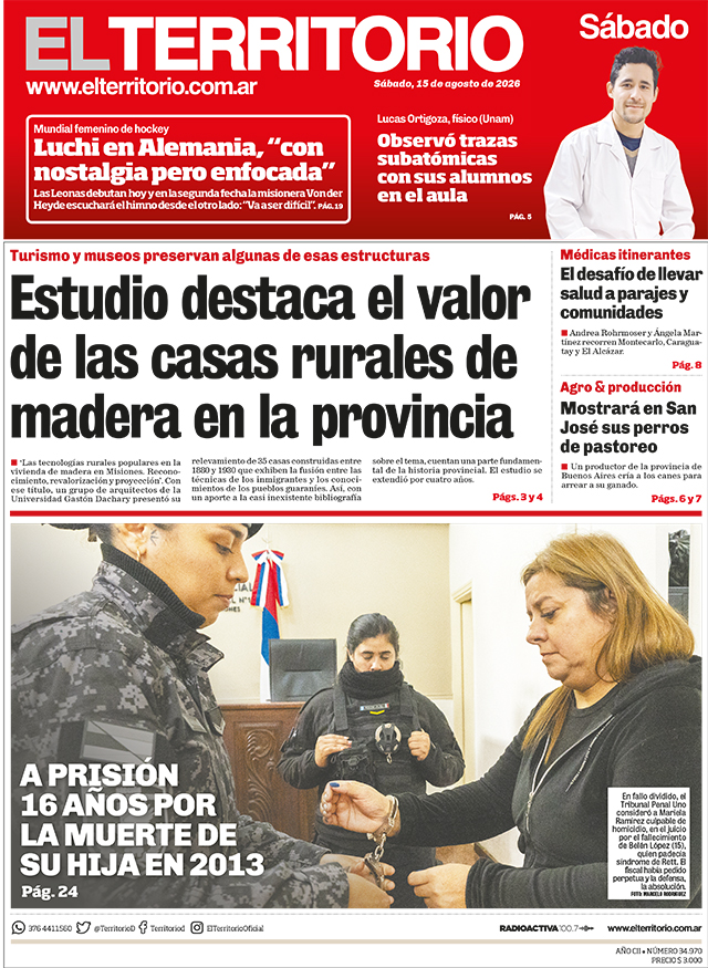 Tapa del diario El Territorio 15/08/2026