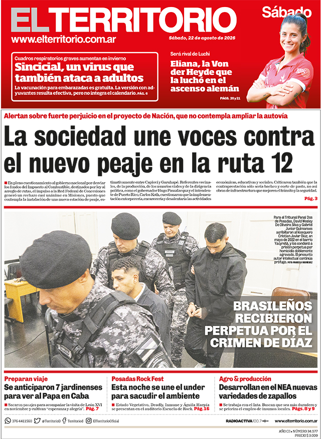 Tapa del diario El Territorio 22/08/2026