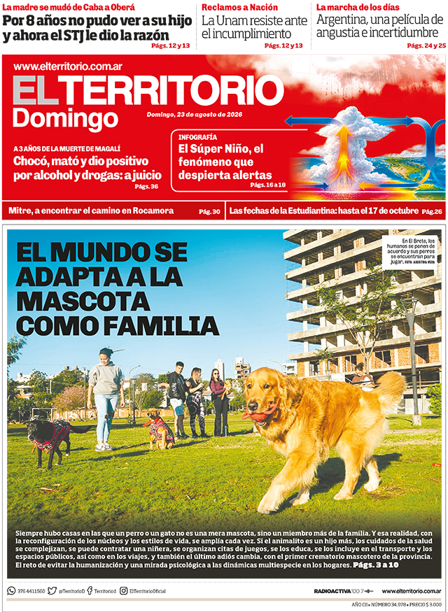 Tapa del diario El Territorio 23/08/2026