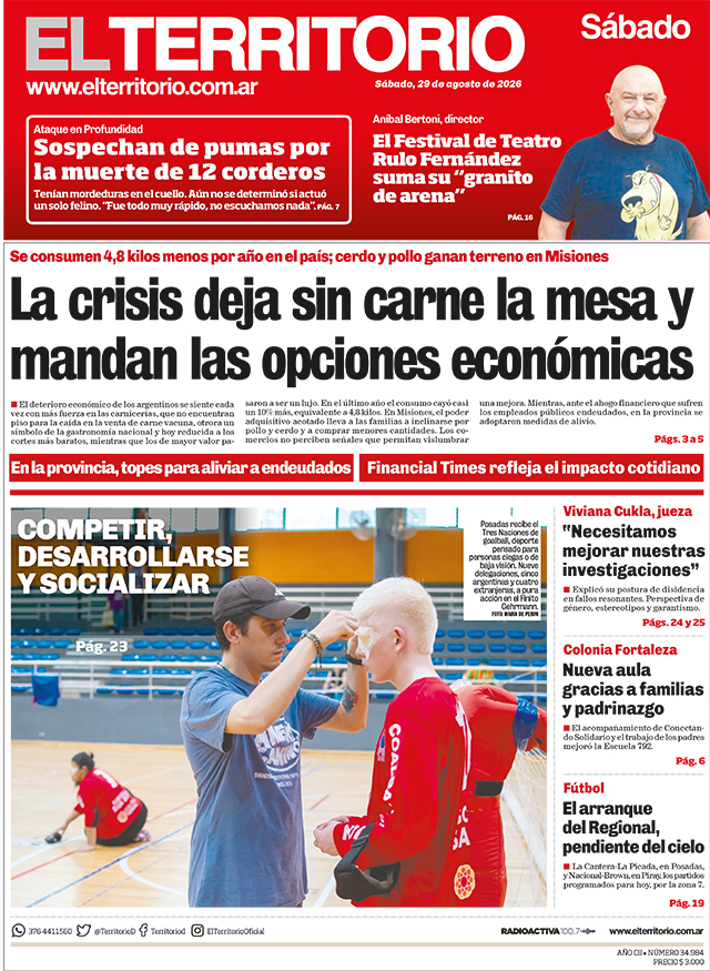 Tapa del diario El Territorio 29/08/2026