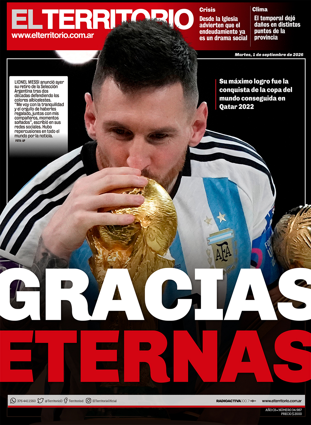 Tapa del diario El Territorio 01/09/2026