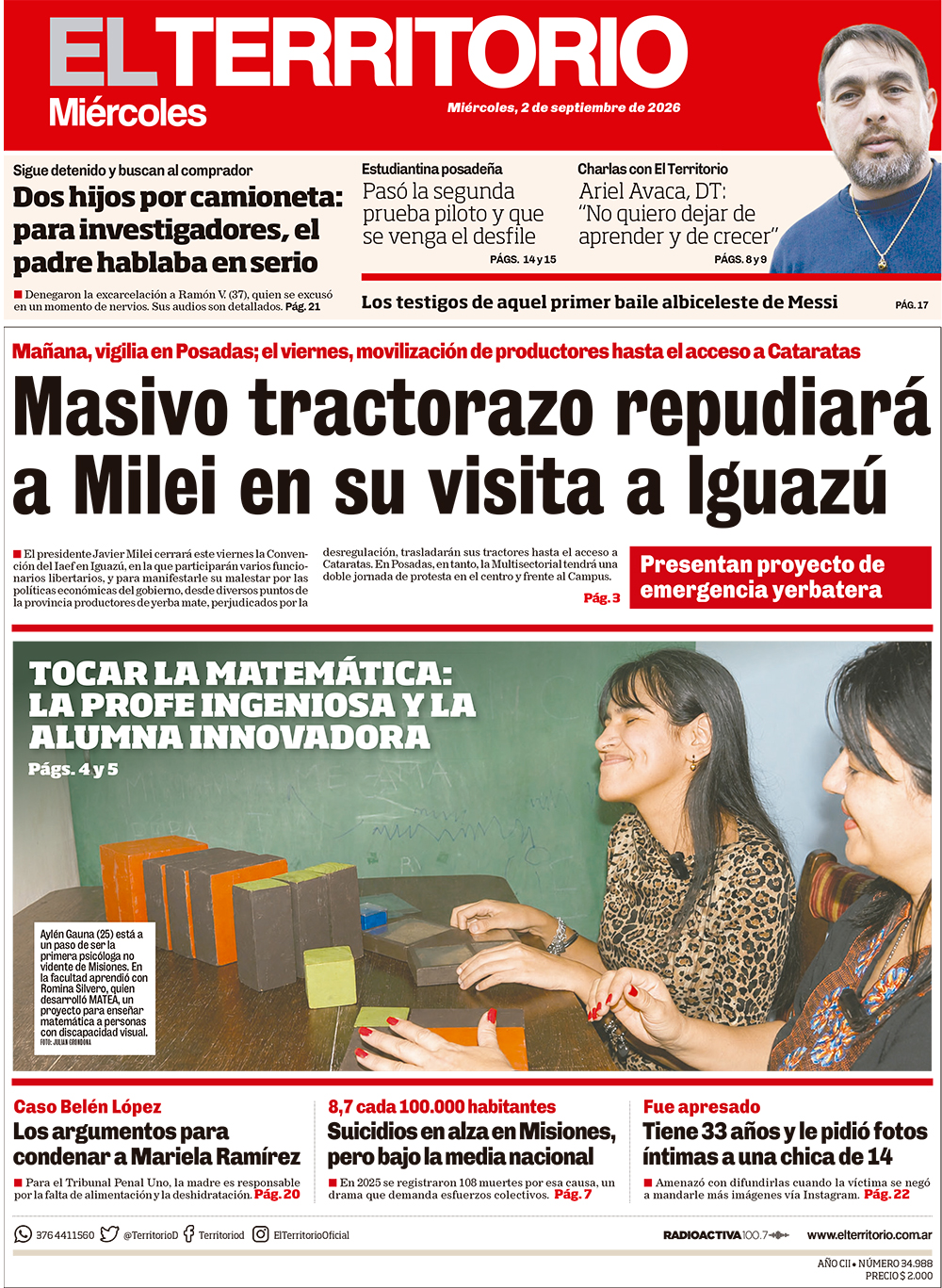 Tapa del diario El Territorio 02/09/2026
