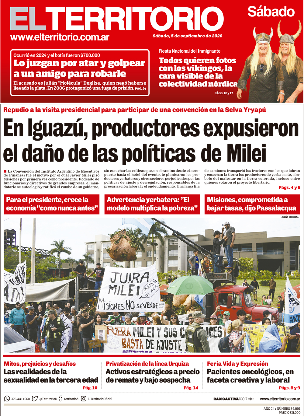 Tapa del diario El Territorio 05/09/2026