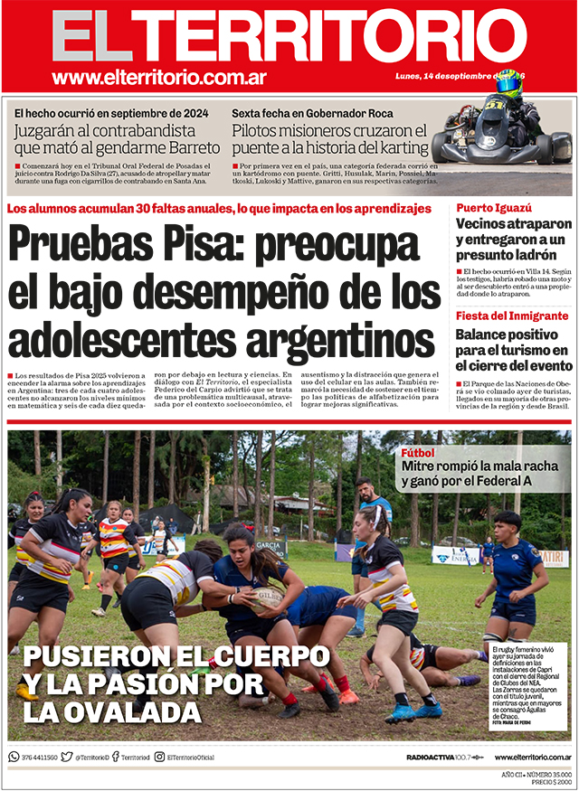 Tapa del diario El Territorio 14/09/2026