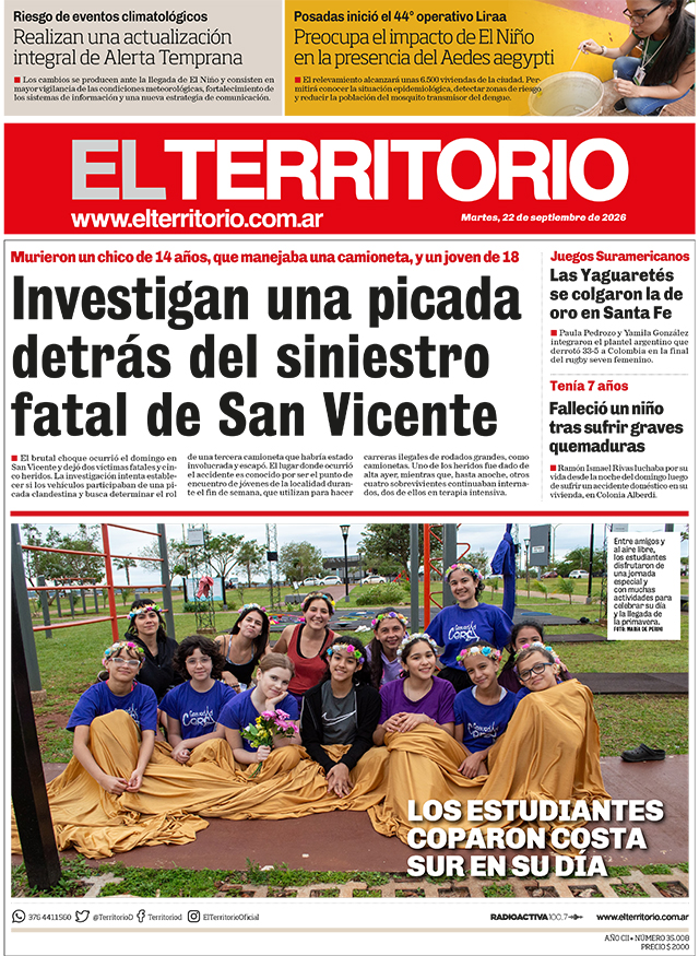 Tapa del diario El Territorio 22/09/2026