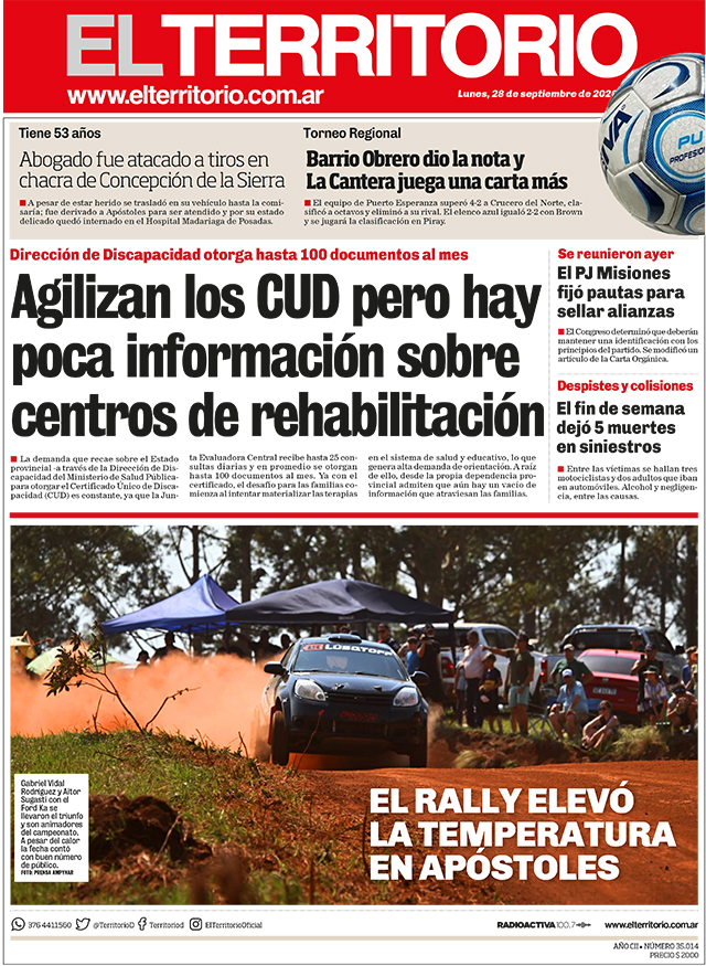 Tapa del diario El Territorio 28/09/2026