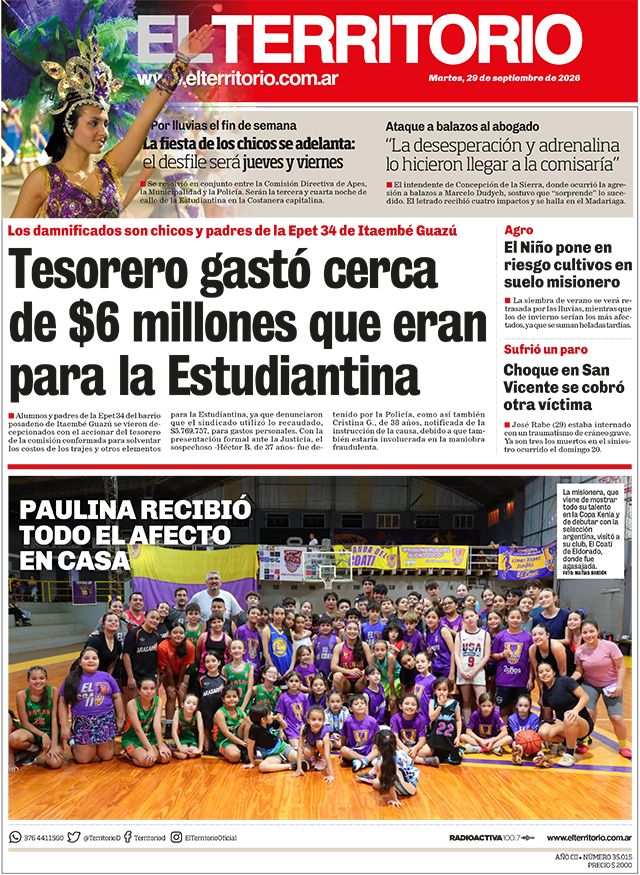 Tapa del diario El Territorio 29/09/2026