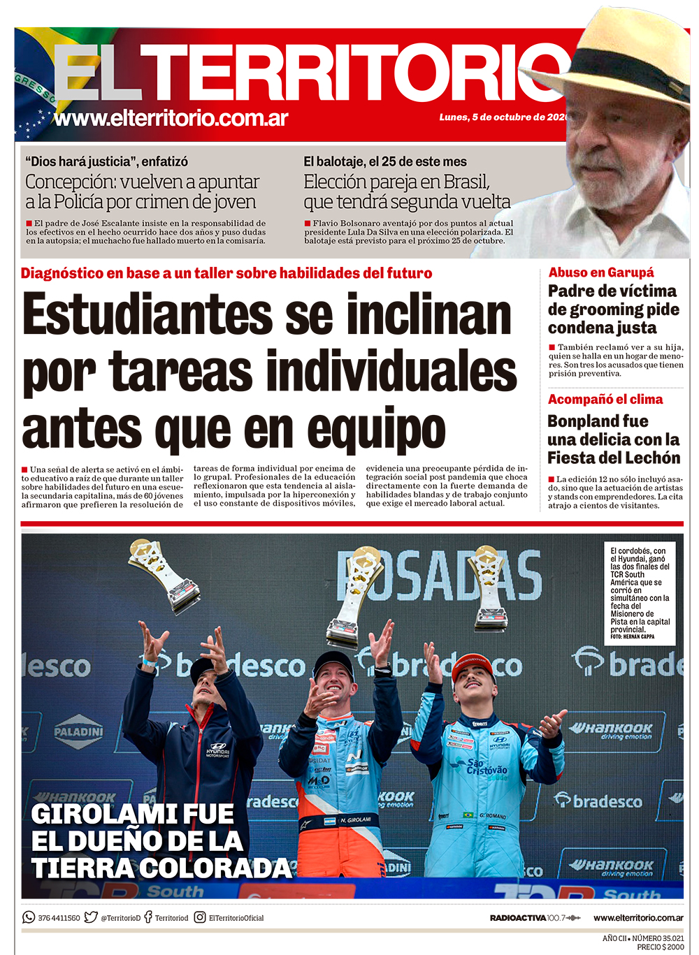 Tapa del diario El Territorio 05/10/2026
