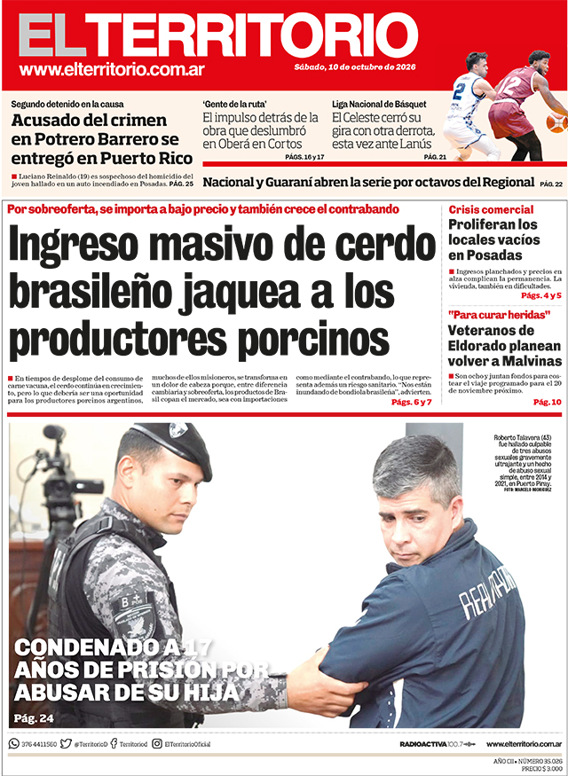 Tapa del diario El Territorio 10/10/2026