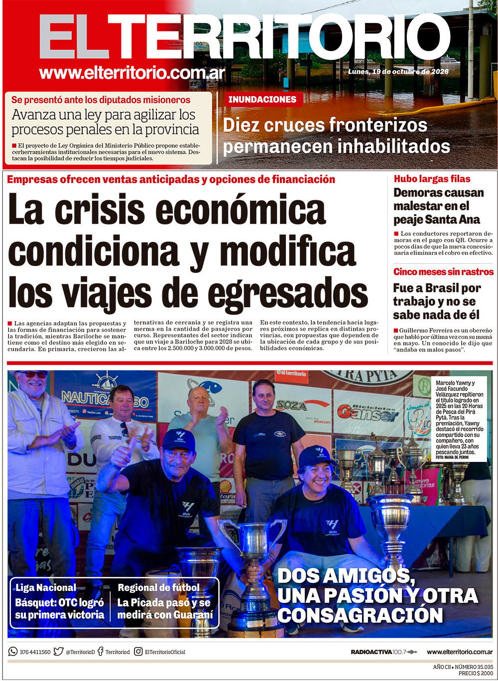 Tapa del diario El Territorio 19/10/2026