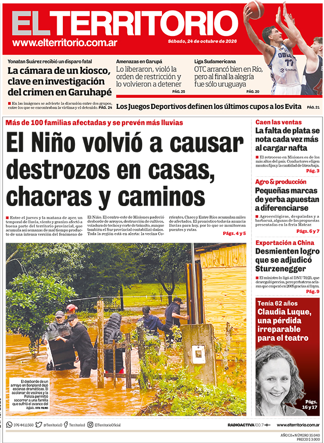 Tapa del diario El Territorio 24/10/2026